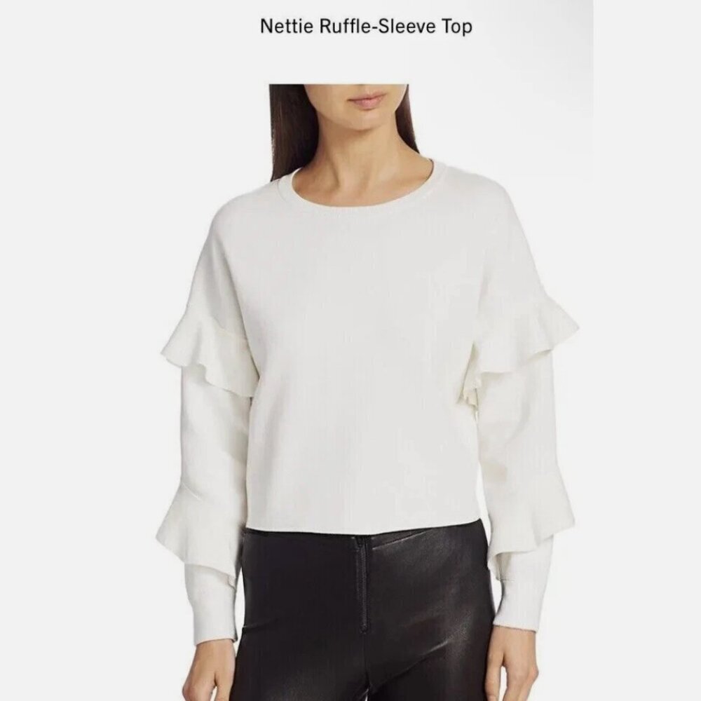 Alice + Olivia Cream Ruffle Sleeve Sweater XS | Wool Knit Feminine Designer Pull
